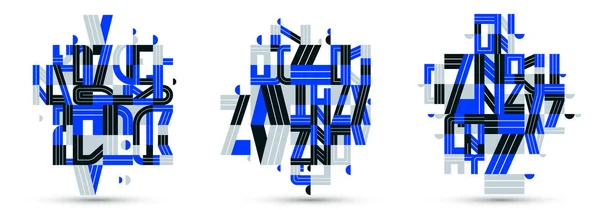 Conjunto Diseños Vectoriales Composición Geométrica Abstracta Abstracción Azul Aislada Blanco — Vector de stock