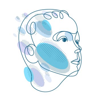 Cute beautiful boy portrait vector line art illustration isolated, toddler kid artistic line art drawing.