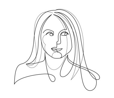Woman beauty face vector linear illustration, delicate line art of attractive girl portrait, abstract feminine drawing minimal style isolated.