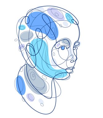 Cute beautiful boy portrait vector line art illustration isolated, toddler kid artistic line art drawing.