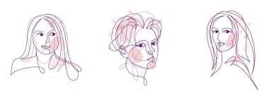 Woman beauty face vector linear illustrations set, delicate line art of attractive girl portraits collection, abstract feminine drawings minimal style isolated.