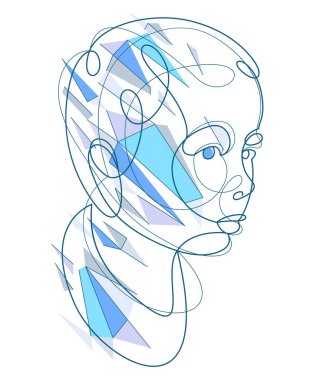 Cute beautiful boy portrait vector line art illustration isolated, toddler kid artistic line art drawing.