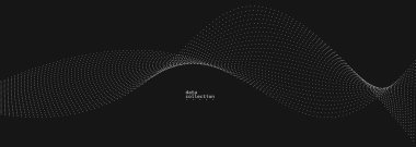 Koyu gri hava parçacıkları akış vektör tasarımı, dalgalı noktalar dizisi ile soyut arkaplan, dijital fütüristik çizim, nano teknoloji teması.