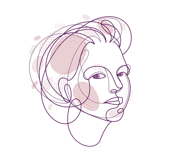 Woman Beauty Face Vector Linear Illustration Delicate Line Art Attractive — Vector de stock