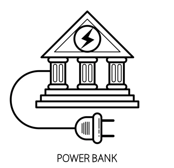 用实银行经典立面和电源插座平面图标制作的动力银行搞笑图标 — 图库矢量图片