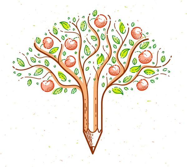 Beau Pommier Fruitier Avec Crayon Combiné Dans Symbole Créativité Idées — Image vectorielle