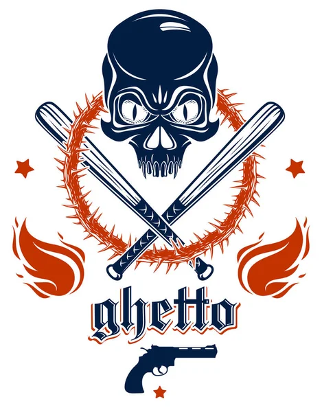 Brutal Emblema Logotipo Gángster Con Bates Béisbol Agresivos Otras Armas — Vector de stock