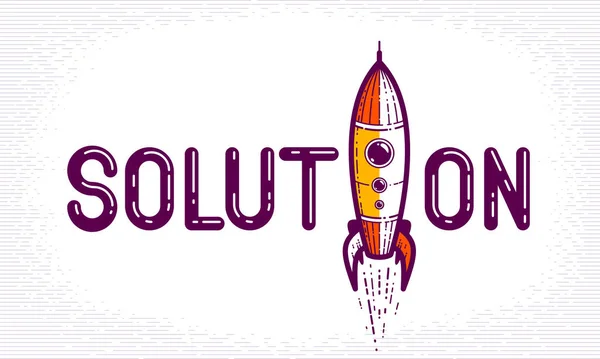 Solution Word Rocket Instead Letter Science Business Concept Vector Conceptual — Stock Vector