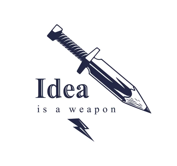 Idea Concepto Arma Arma Diseñador Artista Alegoría Mostrada Como Espada — Vector de stock
