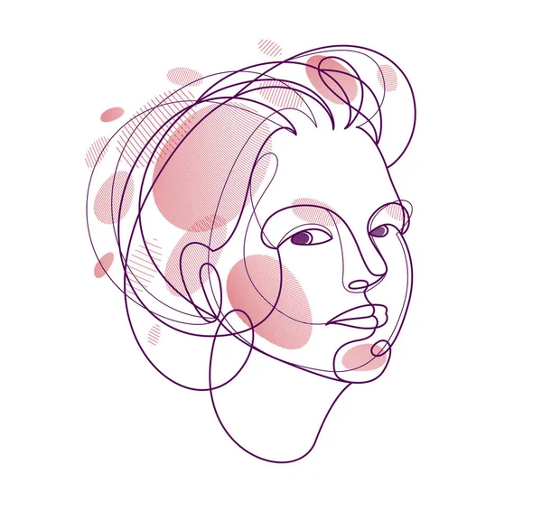 Woman Beauty Face Vector Linear Illustration Delicate Line Art Attractive — 图库矢量图片