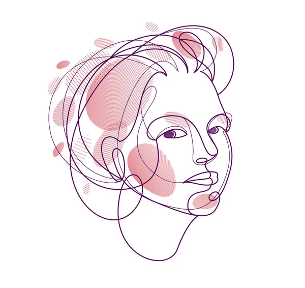 Woman Beauty Face Vector Linear Illustration Delicate Line Art Attractive — ストックベクタ