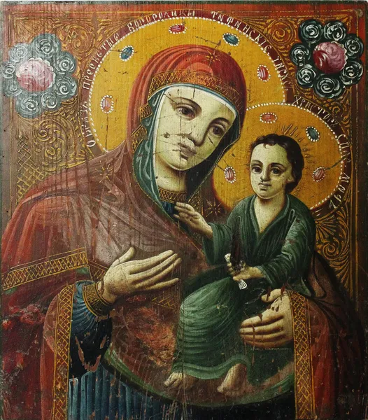 Ícone de arte da Virgem Maria e Jesus Cristo — Fotografia de Stock