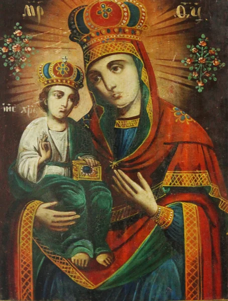 Art ikon av Jungfru Maria och jesus Kristus (1800-talet, Ukraina) — Stockfoto