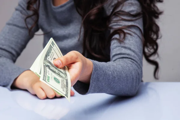 Mujer Negocios Que Billetes Dólar Concepto Préstamo Hipoteca Beneficio Dinero — Foto de Stock