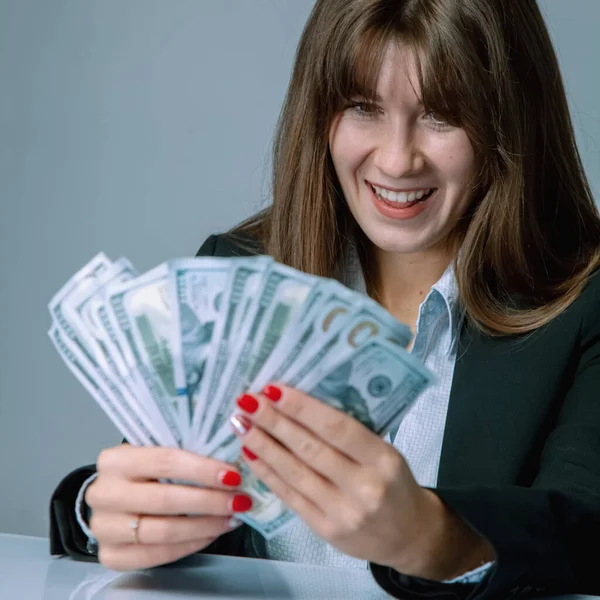 Εννοιολογική Εικόνα Χρήμα Είναι Καλύτερο Κίνητρο Πορτρέτο Της Πολύ Ευτυχισμένη — Φωτογραφία Αρχείου