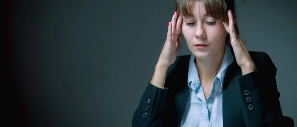 Burnout Profissional Emocional Retrato Mulher Negócios Exausta Cansada Escritório Imagem — Fotografia de Stock