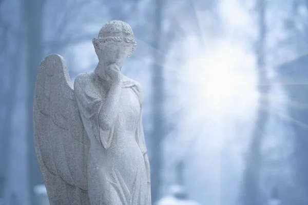 Όμορφος Φύλακας Άγγελος Στις Ακτίνες Του Φωτός Αντιγραφή Χώρου — Φωτογραφία Αρχείου