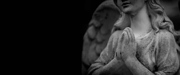 Praying Angel Folded His Arms His Chest Copy Space Black — Stock Photo, Image