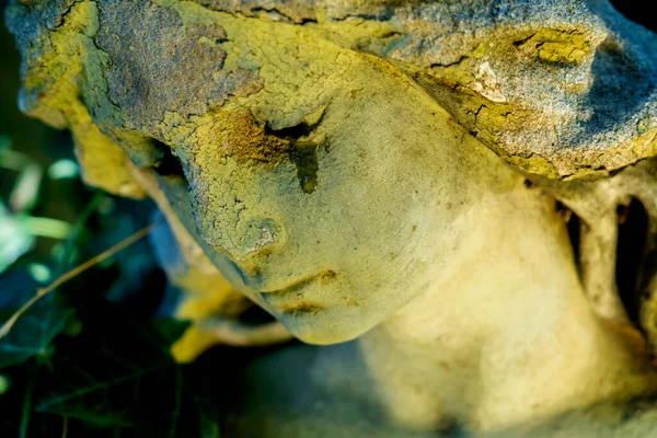 Angel Crying Fragment Ancient Stone Statue Tears His Eyes — Stock Photo, Image