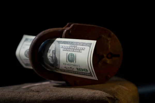 Dollar Serrure Fermée Comme Symbole Des Sanctions Économiques Embargo Sur — Photo