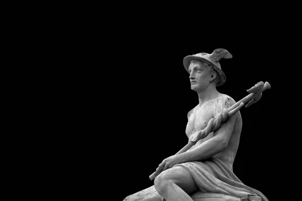 Immagine Bianco Nero Antica Statua Antico Dio Del Commercio Degli — Foto Stock
