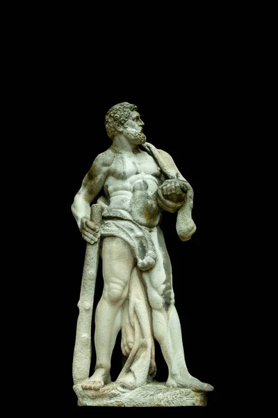 Estátua Pedra Antiga Hércules Contra Fundo Preto Como Símbolo Poder — Fotografia de Stock