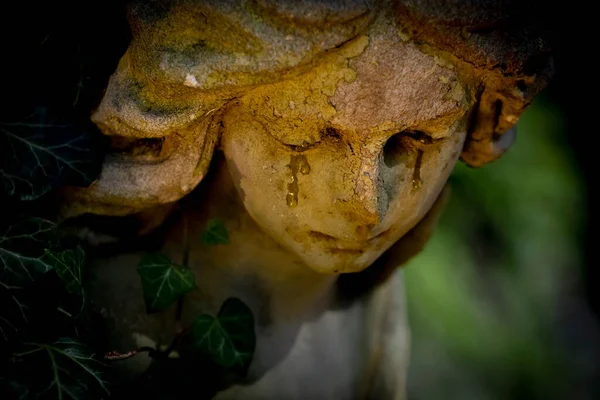 Conceito Morte Fecha Anjo Chorar Fragmento Uma Estátua Antiga — Fotografia de Stock