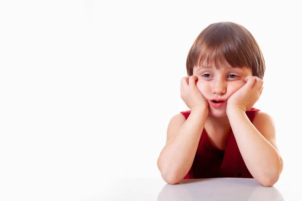 Portrait Confused Exhausted Little Cute Child Girl Gestures Body Language Royalty Free Stock Photos