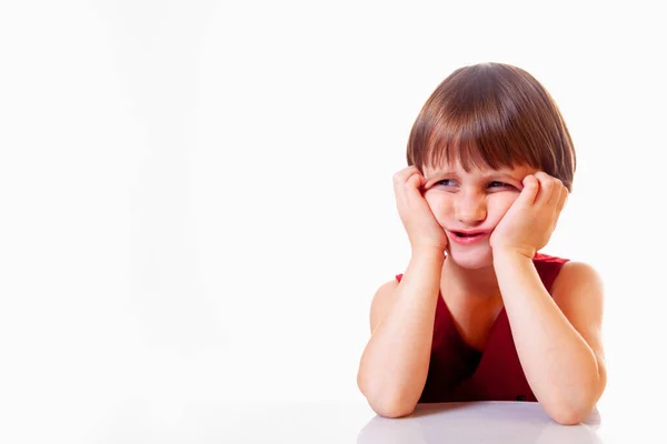 Portrait Sad Tired Exhausted Little Cute Child Girl Gestures Body Stock Image