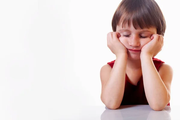 Portrait Sad Lexhausted Little Girl Alone Her Problems Childhood Anxiety Stock Picture