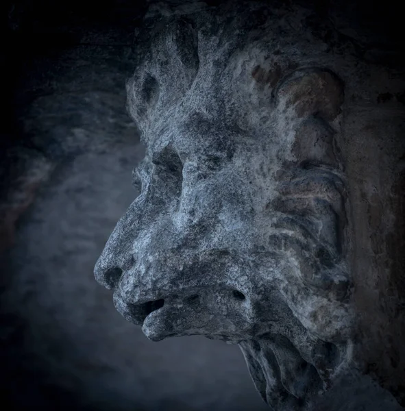 Fragment Ancient Stone Statue Head Lycan Werewolf Stock Photo