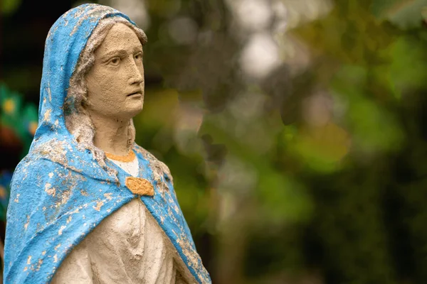 Fragmento Una Antigua Estatua Virgen María Escultura Vintage Mujer Triste — Foto de Stock