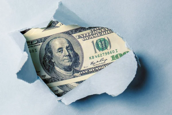 Hole Ripped Textured Paper Background Surface One Hundred Dollar Bills — Stock Photo, Image