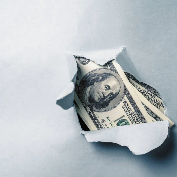 Hole Ripped Textured Paper Background Surface One Hundred Dollar Bills — Stock Photo, Image