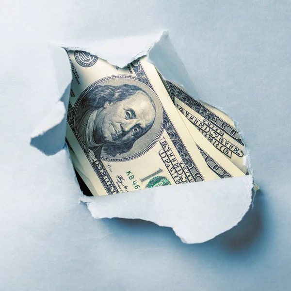 Hole Ripped Textured Paper Background Surface One Hundred Dollar Bills — Stock Photo, Image