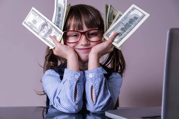 Dinero Mejor Motivación Niño Negocios Con Billetes Dólar — Foto de Stock