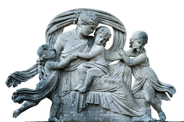 Bardzo Stary Kamienny Posąg Rodziny Żałobie Śmierć Ojca Samotnej Matki — Zdjęcie stockowe