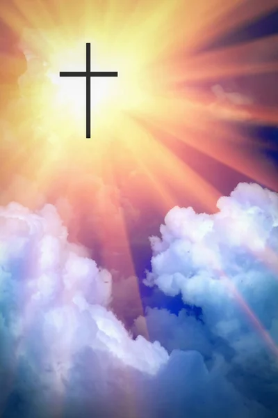 Σιλουέτα Του Χριστιανικού Σταυρού Μπλε Φόντο Ουρανό — Φωτογραφία Αρχείου
