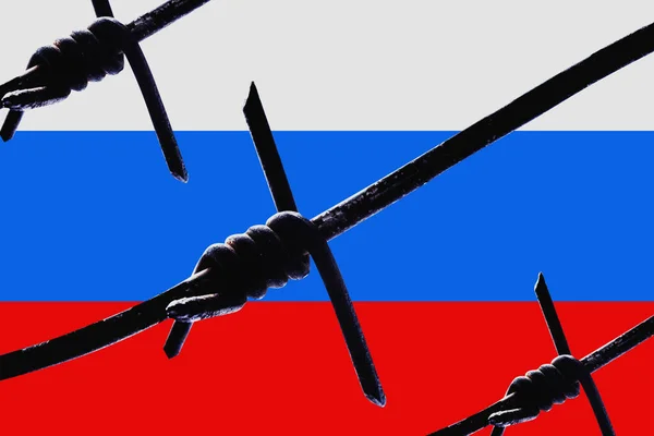 Concept European Sanctions Pressure Russian Federation Government Flag Russian Federation — 스톡 사진