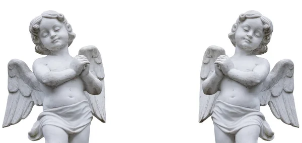 Ancient Stone Statues Beautiful Guardian Angels Isolated White Background Copy — Stock Photo, Image