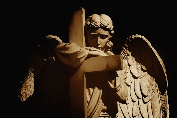 Death Concept Silhouette Angel Cross Ancient Statue — 스톡 사진