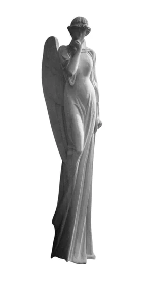 Anjo Guarda Uma Estátua Antiga Isolada Fundo Branco — Fotografia de Stock