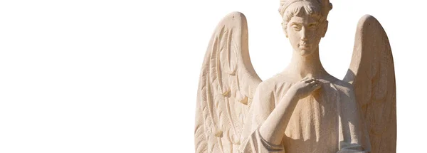 Angel Symbol Guards People Ancient Stone Statue Isolated White Background — Foto Stock