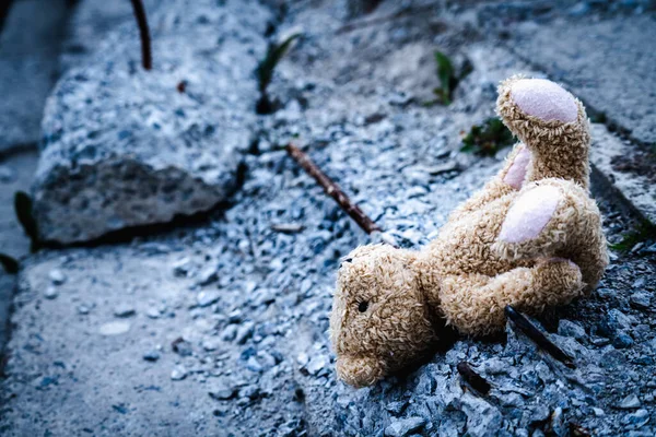Konzeptbild Russlands Krieg Gegen Die Ukraine Kinderspielzeug Teddybär Liegt Auf — Stockfoto