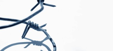 Totaliterliğin, otoriterliğin ve aşırılığın bir sembolü olarak dikenli telleri kapatın. Boşluğu kopyala.