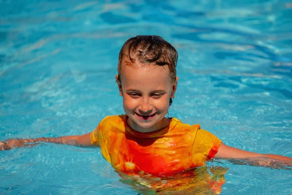 Happy Cute Little Child Girl Playing Swimming Pool Stock Image