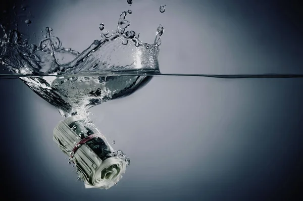 Dollar Bills Sinking Water Symbol Global Economic Financial Crisis Recession — Stock Photo, Image