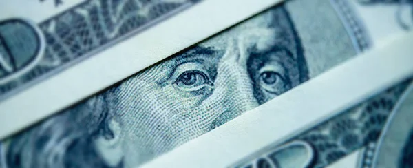 Macro Afbeelding Van Dollar Bankbiljet Benjamin Franklin Portret Honderd Dollar — Stockfoto