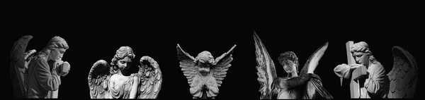 Oude Engelen Tegen Zwarte Achtergrond Horizontaal Beeld — Stockfoto