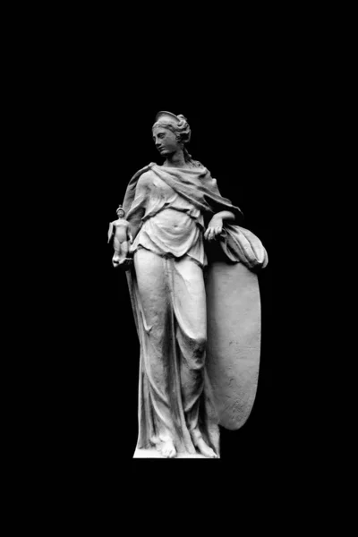 Bogini Mądrości Zwycięstwa Atena Trzyma Ręku Wojownika Zwycięzcy Czarno Biały — Zdjęcie stockowe